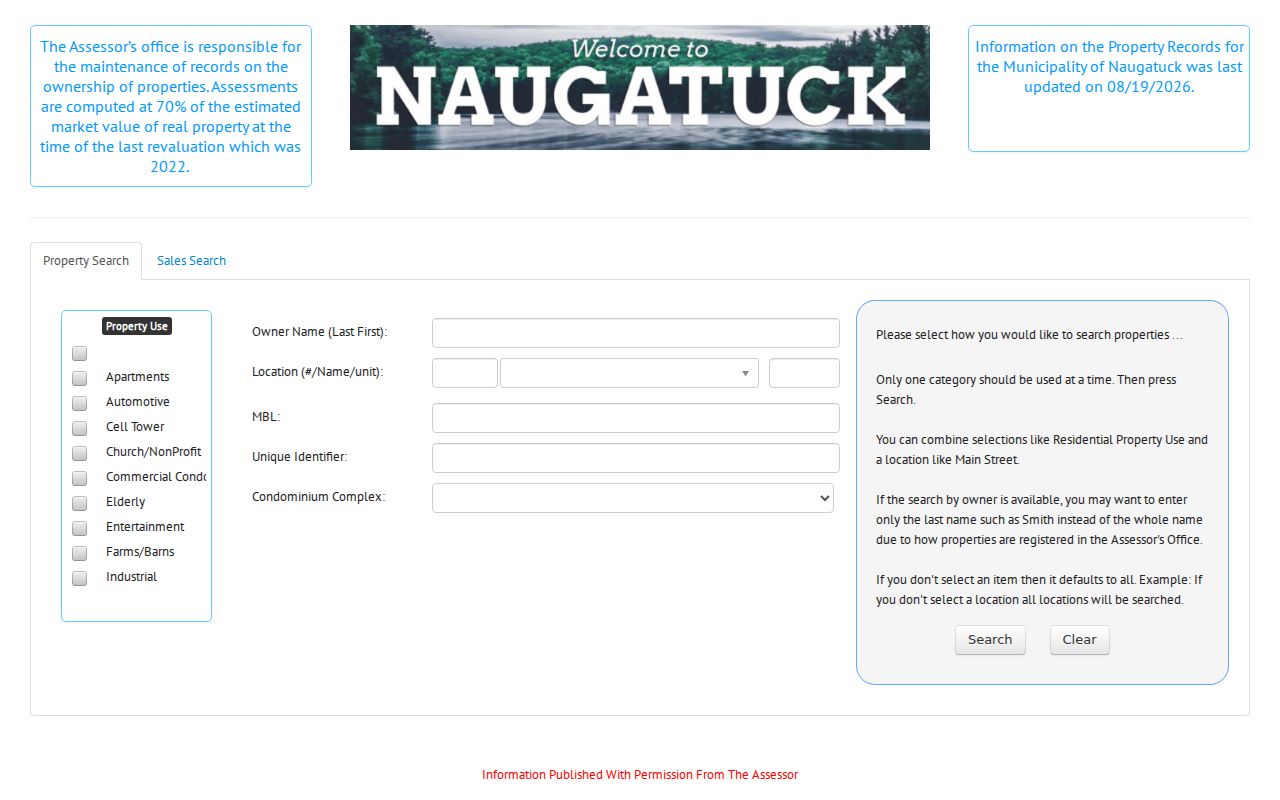 Naugatuck residents directory property card search