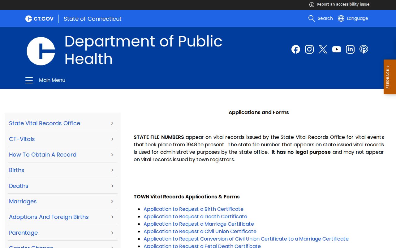 Naugatuck resident lookup official Connecticut vital record form
