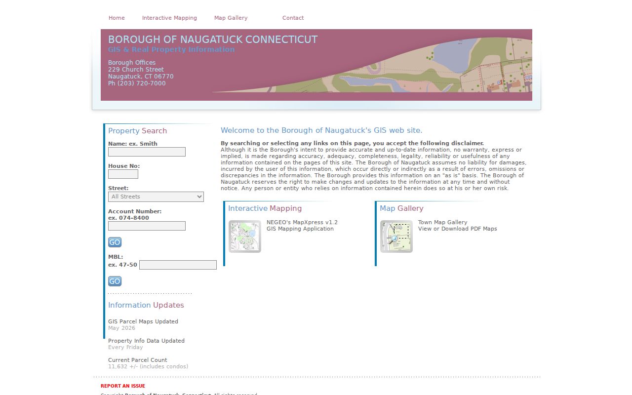 Naugatuck street directory GIS property search
