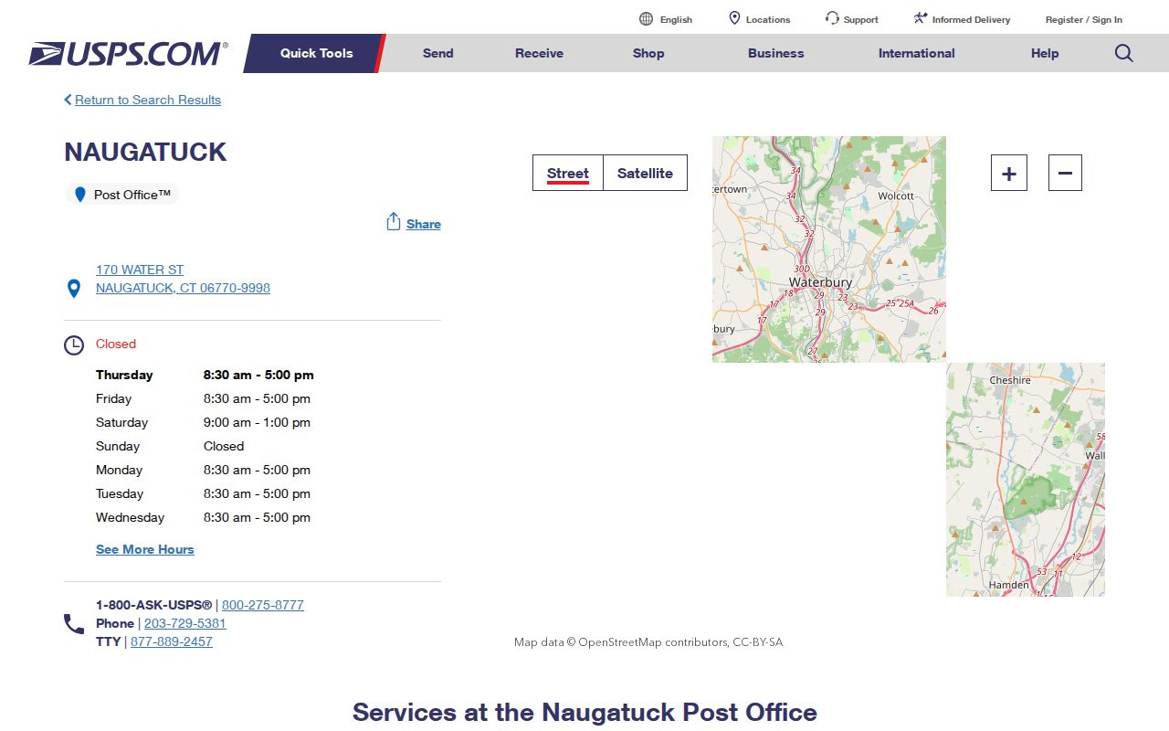 Naugatuck ZIP code directory USPS location